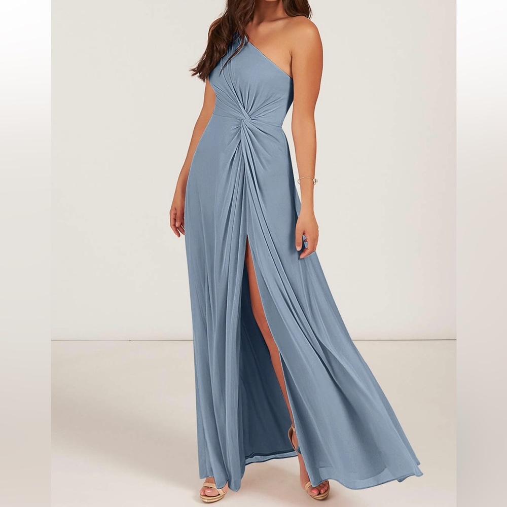 Azazie Brooke One Shoulder Dress in Dusty Blue